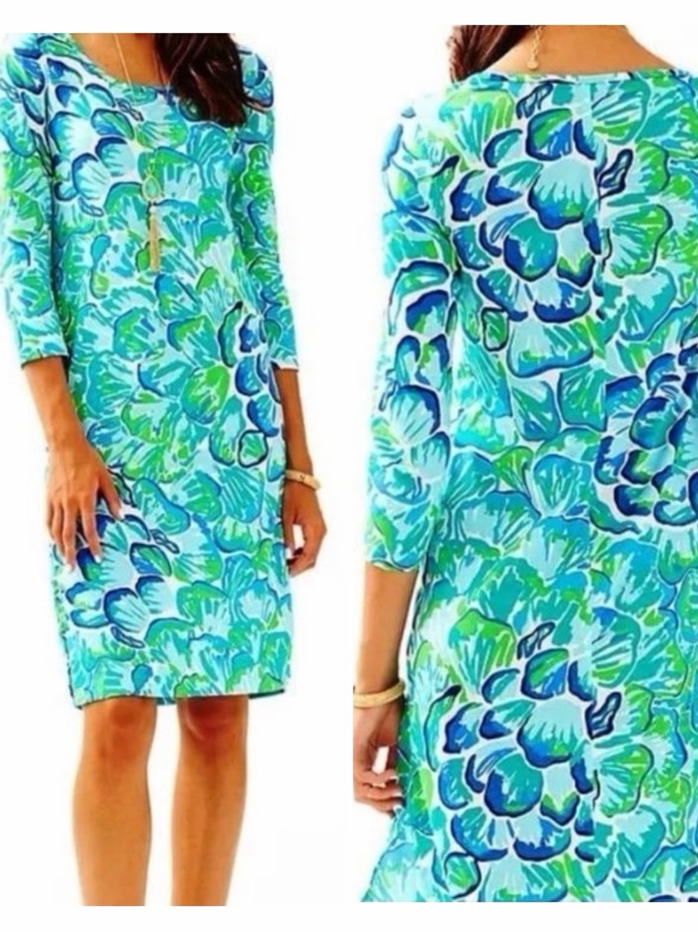Lily Pulitzer Kenzie 3/4 Sleeve Cotton Dress Agate Green Lazy River